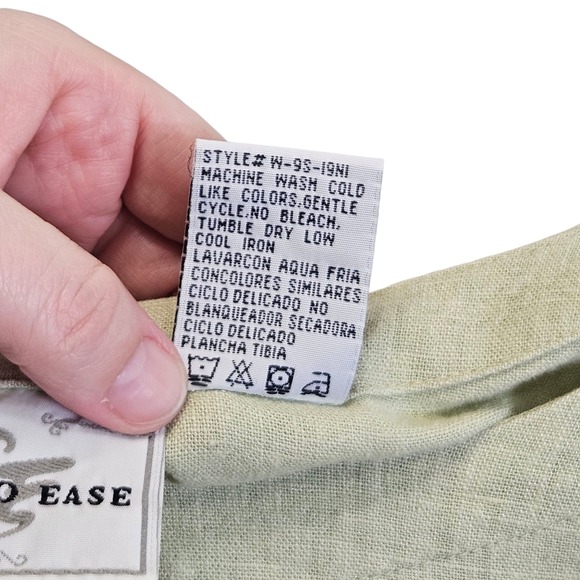 Studio Ease Linen Maxi Dress Peasant Garden Green Pocketed Button Vintage 90s 14 - Picture 4 of 10